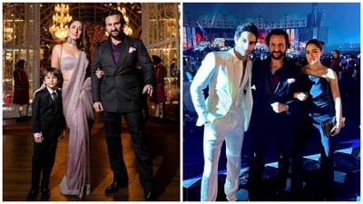 Saif Ali Khan with wife Kareena Kapoor Khan and his kids Taimur, Sara Ali Khan and Ibrahim Ali Khan attended the grand pre-wedding celebrations of Anant Ambani and Radhika Merchant in Jamnagar. Saif Ali Khan with wife Kareena Kapoor Khan and his kids Taimur, Sara Ali Khan and Ibrahim Ali Khan attended the grand pre-wedding celebrations of Anant Ambani and Radhika Merchant in Jamnagar.