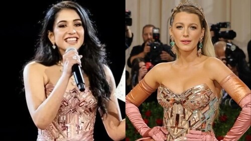 Radhika Merchant wore an outfit similar to Blake Lively's Met Gala dress. Radhika Merchant wore an outfit similar to Blake Lively's Met Gala dress.