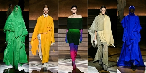 Models presenting creations by Issey Miyake for the Women Ready-to-wear Fall-Winter 2024/2025 collection as part of the Paris Fashion Week, in Paris on March 1, 2024. (Photo by MIGUEL MEDINA / AFP) Models presenting creations by Issey Miyake for the Women Ready-to-wear Fall-Winter 2024/2025 collection as part of the Paris Fashion Week, in Paris on March 1, 2024. (Photo by MIGUEL MEDINA / AFP)
