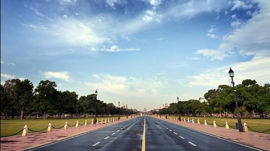 Kartavya Path in New Delhi after rain on Saturday. (Arvind Yadav/HT Photo)