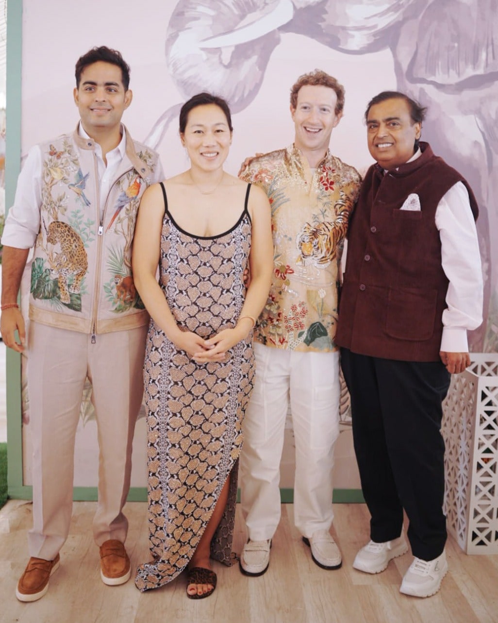 Akash Ambani, Priscilla Chan, Mark Zuckerberg and Mukesh Ambani.