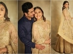 Alia Bhatt and Ranbir Kapoor are serving couple fashion goals in exquisite ethnic outfits on day 2 of Anant Ambani and Radhika Merchant's pre-wedding festivities. The adorable B-town couple are attending the ceremony in Jamnagar, Gujrat with their daughter Raha. Wherever the fashionable couple step out, they make sure to turn heads. Their stunning pictures from the event set social media abuzz. In the post, Alia looks stunning in an intricate gold embroidered lehenga while Ranbir looks dashing in a blue kurta set.&nbsp;(Instagram/@aliaabhatt)
