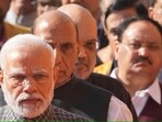 PM Narendra Modi, defence minister Rajnath Singh, home minister Amit Shah, BJP national president JP Nadda and Union minister Piyush Goyal. PM Narendra Modi, defence minister Rajnath Singh, home minister Amit Shah, BJP national president JP Nadda and Union minister Piyush Goyal.