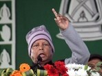 Patna: RJD chief Lalu Prasad Yadav addresses during 'Jan Vishwas Rally', in Patna, Sunday, March 3, 2024.