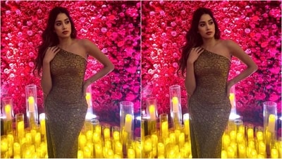 Her last look is all about sequins and prints as she dazzles in a glamorous maxi dress. Her outfit comes in a captivating shade of brown and features an off-the-shoulder neckline, a bodycon fit and a mesmerising shimmery snake print adorning the entire dress and adding a chic factor. (Instagram/@janhvikapoor)