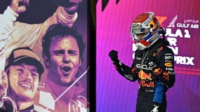 Max Verstappen celebrates winning the Bahrain Formula One Grand Prix. (AFP) Max Verstappen celebrates winning the Bahrain Formula One Grand Prix. (AFP)