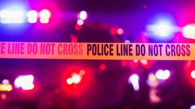 Accident or crime scene cordon tape, police line do not cross. It is nighttime, emergency lights of police cars flashing blue, red and white in the background (Getty Images/iStockphoto) Accident or crime scene cordon tape, police line do not cross. It is nighttime, emergency lights of police cars flashing blue, red and white in the background (Getty Images/iStockphoto)