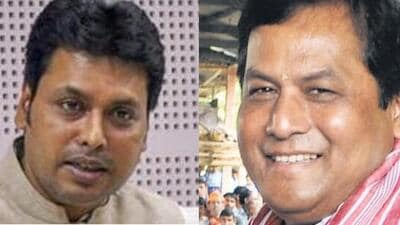 Biplab Kumar Deb and Sarbananda Sonowal. (File)