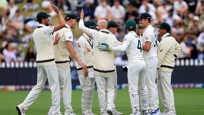 Australian players celebrate New Zealand's Kane Williamson being caught during day three of the 1st International cricket Test match between New Zealand and Australia at the Basin Reserve in Wellington on March 2 (AFP) Australian players celebrate New Zealand's Kane Williamson being caught during day three of the 1st International cricket Test match between New Zealand and Australia at the Basin Reserve in Wellington on March 2 (AFP)