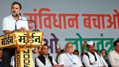 Congress leader Rahul Gandhi addresses the party's 'Bharat Jodo Nyay Yatra', in Dholpur on Saturday. (AICC file photo) Congress leader Rahul Gandhi addresses the party's 'Bharat Jodo Nyay Yatra', in Dholpur on Saturday. (AICC file photo)