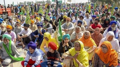 Farmers during their 'Delhi Chalo' march near the Punjab-Haryana Shambhu border in Patiala district. (PTI) Farmers during their 'Delhi Chalo' march near the Punjab-Haryana Shambhu border in Patiala district. (PTI)