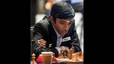 Indian Grandmaster R Praggnanandhaa during Tata Steel Chess India Rapid & Blitz Tournament 2023, in Kolkata. (PTI) Indian Grandmaster R Praggnanandhaa during Tata Steel Chess India Rapid & Blitz Tournament 2023, in Kolkata. (PTI)