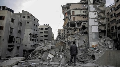 A Palestinian man stands amid the rubble of houses destroyed by Israeli bombardment in Gaza City on March 3, 2024, amid the ongoing conflict between Israel and the Hamas movement. (AFP) A Palestinian man stands amid the rubble of houses destroyed by Israeli bombardment in Gaza City on March 3, 2024, amid the ongoing conflict between Israel and the Hamas movement. (AFP)