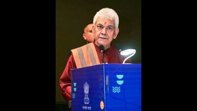 Jammu and Kashmir lieutenant governor Manoj Sinha addresses during the launch of New Jammu & Kashmir Start-up Policy 2024–27, in Jammu on Sunday. (ANI)