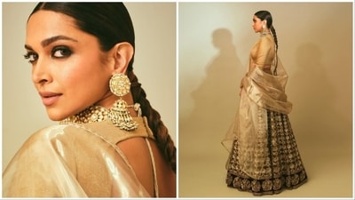 Deepika Padukone looked stunning in a Sabyasachi lehenga embellished with intricate sequin work. Her ensemble was styled by Shaleena Nathani. (Instagram/@deepikapadukone) Deepika Padukone looked stunning in a Sabyasachi lehenga embellished with intricate sequin work. Her ensemble was styled by Shaleena Nathani. (Instagram/@deepikapadukone)