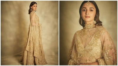 Alia Bhatt turned heads in a gold sequin lehenga styled by Rhea Kapoor for the grand occasion. (Instagram/@aliaabhatt) Alia Bhatt turned heads in a gold sequin lehenga styled by Rhea Kapoor for the grand occasion. (Instagram/@aliaabhatt)