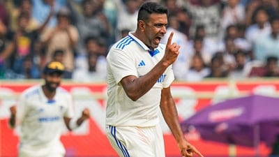 India's bowler Ravichandran Ashwin celebrates the wicket of England's batter Joe Root during the fourth day of the second Test match (PTI) India's bowler Ravichandran Ashwin celebrates the wicket of England's batter Joe Root during the fourth day of the second Test match (PTI)