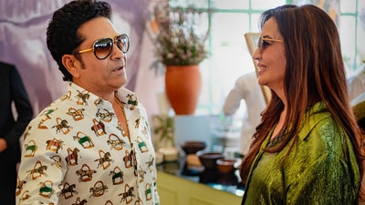 Nita Ambani with Sachin Tendulkar during Anant Ambani and Radhika Marchant's pre-wedding bash in Jamnagar. (PTI) Nita Ambani with Sachin Tendulkar during Anant Ambani and Radhika Marchant's pre-wedding bash in Jamnagar. (PTI)
