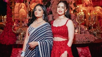 Sachin Tendulkar's daughter Sara dazzled in red as she posed for a picture with her friend in Jamnagar (ANI Picture Service)