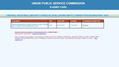 UPSC CISF AC(EXE) LDCE 2024: e-Admit card released on official website. UPSC CISF AC(EXE) LDCE 2024: e-Admit card released on official website.
