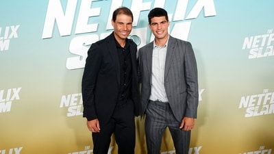 Rafael Nadal and Carlos Alcaraz attend The Netflix Slam media event. (Getty Images via AFP)