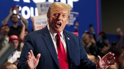 Republican presidential candidate and former U.S. President Donald Trump gestures on stage during a campaign rally in Richmond, Virginia, U.S. March 2, 2024 (REUTERS/Jay Paul) (REUTERS)