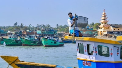Representative Image: A fisherman posts black flag on a boat during a protest demanding for the immediate release of the Rameswaram fishermen who are languishing in Sri Lankan prisons, in Rameswaram. (PTI) Representative Image: A fisherman posts black flag on a boat during a protest demanding for the immediate release of the Rameswaram fishermen who are languishing in Sri Lankan prisons, in Rameswaram. (PTI)