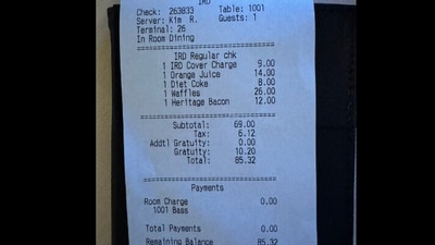 Snapshot of the bill that Kyle Bass received at a New York City hotel. (X/@KyleBass) Snapshot of the bill that Kyle Bass received at a New York City hotel. (X/@KyleBass)