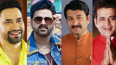 Bhojpuri stars Dinesh Lal Yadav, Pawan Singh, Manoj Tiwari and Ravi Kishan (File) Bhojpuri stars Dinesh Lal Yadav, Pawan Singh, Manoj Tiwari and Ravi Kishan (File)