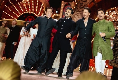 Salman Khan, Ram Charan, Shah Rukh Khan and Aamir Khan perform Naatu Naatu during the pre-wedding festivities of Anant Ambani and Radhika Merchant. (ANI) Salman Khan, Ram Charan, Shah Rukh Khan and Aamir Khan perform Naatu Naatu during the pre-wedding festivities of Anant Ambani and Radhika Merchant. (ANI)