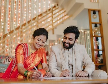 Alpana Bondekar and Yashraj Mukhate during their marriage registeration (Instagram) Alpana Bondekar and Yashraj Mukhate during their marriage registeration (Instagram)