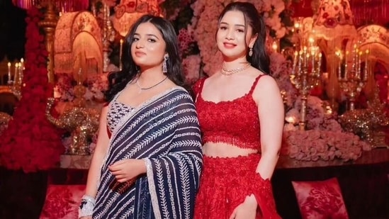 Sachin Tendulkar's daughter Sara Tendulkar also attended the event. She wore a red choli and matching lehenga.