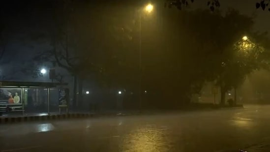 Rain lashes parts of Delhi's Pant Marg. (ANI)