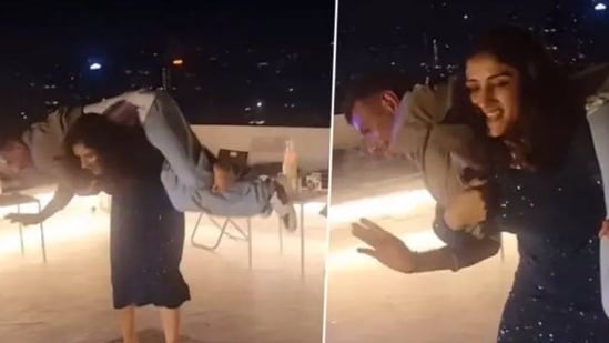 Yuzvendra Chahal lifted on shoulders by wrestler Sangeeta Phogat in Jhalak Dikhhla Jaa party