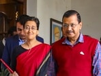 Delhi finance minister Atishi with chief minister Arvind Kejriwal.