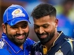 Mumbai Indians then captain Rohit Sharma and Gujarat Titans then captain Hardik Pandya during an IPL match Mumbai Indians then captain Rohit Sharma and Gujarat Titans then captain Hardik Pandya during an IPL match