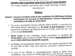 JKSSB to release Sub-Inspector Finance Dept OMR exam admit cards today