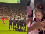 Lionel Messi's wayward free-kick hit a toddler. Lionel Messi's wayward free-kick hit a toddler.