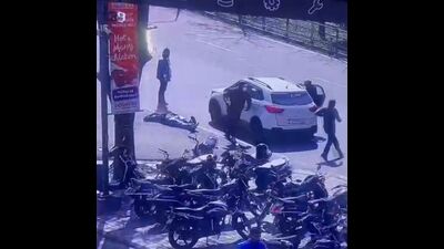 A CCTV grab of the incident in which A gangster from Jammu, Rajesh Dogra, 45, was shot dead outside a mall on the busy Airport Road in Sector 67, Mohali, on Monday afternoon.