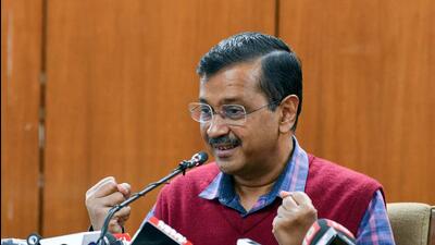 Delhi chief minister Arvind Kejriwal addresses a joint press conference after the presentation of the Budget on Monday. (ANI)