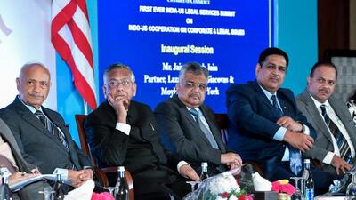 Dignitaries at the Indo-American Chamber of Commerce US Legal Services Summit on 'Indo-US Cooperation on Corporate and Legal Issues', in New Delhi on Monday (ANI) Dignitaries at the Indo-American Chamber of Commerce US Legal Services Summit on 'Indo-US Cooperation on Corporate and Legal Issues', in New Delhi on Monday (ANI)