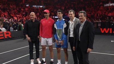 Carlos Alcaraz defeated Rafael Nadal to claim the Netflix Slam. Carlos Alcaraz defeated Rafael Nadal to claim the Netflix Slam.