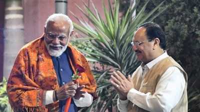 Prime Minister Narendra Modi and BJP national president JP Nadda. (PTI) Prime Minister Narendra Modi and BJP national president JP Nadda. (PTI)