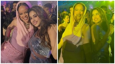 Janhvi Kapoor with Rihanna during Anant Ambani and Radhika Merchant’s pre-wedding party in Jamnagar. Janhvi Kapoor with Rihanna during Anant Ambani and Radhika Merchant’s pre-wedding party in Jamnagar.