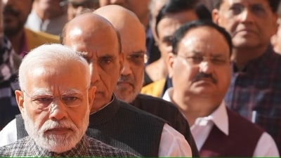PM Narendra Modi, defence minister Rajnath Singh, home minister Amit Shah, BJP national president JP Nadda and Union minister Piyush Goyal. (PTI file) PM Narendra Modi, defence minister Rajnath Singh, home minister Amit Shah, BJP national president JP Nadda and Union minister Piyush Goyal. (PTI file)