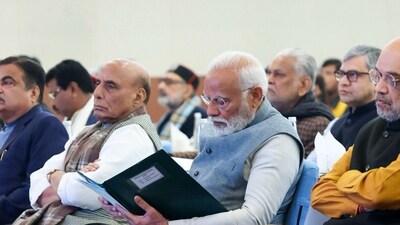 New Delhi: Prime Minister Narendra Modi along with the Council of Ministers during a meeting on vision document for the Viksit Bharat 2047 & detailed action plan for next 5 years, in New Delhi, Sunday, March 3, 2024. (PTI Photo) (PTI) New Delhi: Prime Minister Narendra Modi along with the Council of Ministers during a meeting on vision document for the Viksit Bharat 2047 & detailed action plan for next 5 years, in New Delhi, Sunday, March 3, 2024. (PTI Photo) (PTI)
