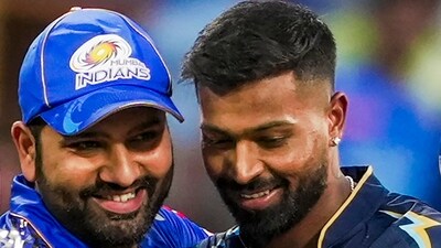 Mumbai Indians then captain Rohit Sharma and Gujarat Titans then captain Hardik Pandya during an IPL match (PTI) Mumbai Indians then captain Rohit Sharma and Gujarat Titans then captain Hardik Pandya during an IPL match (PTI)