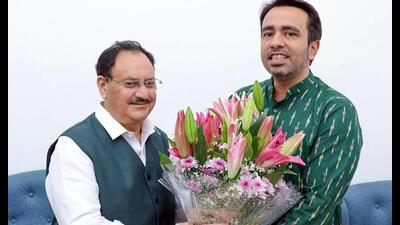Rashtriya Lok Dal (RLD) chief Jayant Chaudhary meets Bharatiya Janata Party (BJP) national President JP Nadda, in New Delhi on Saturday. (ANI Photo)