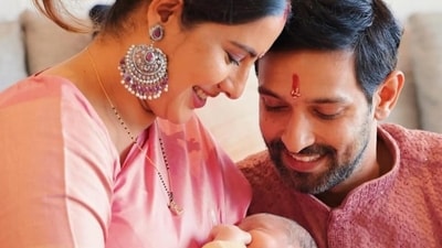 Vikrant Massey with his newborn son and wife Sheetal Thakur. Vikrant Massey with his newborn son and wife Sheetal Thakur.