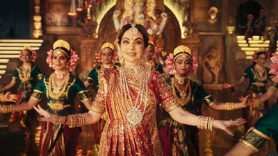 Nita Ambani performing to Vishwambhari Stuti at Anant Ambani and Radhika Merchant’s pre-wedding celebrations. (Instagram/@nmacc.india) Nita Ambani performing to Vishwambhari Stuti at Anant Ambani and Radhika Merchant’s pre-wedding celebrations. (Instagram/@nmacc.india)
